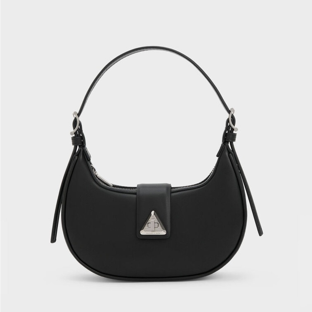 Charles & Keith Trice Metallic Accent Belted Shoulder Bag - Noir